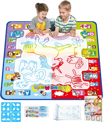 Jasonwell Aqua Water Doodle Mat 31 X 31 Inches Extra Large Magic Drawing Doodling Mat Coloring Mat Educational Toys Gifts for Kids Toddlers Boys Girls Age 2 3 4 5 6 7 8 Year Old (Alphabet) - Jasonwell